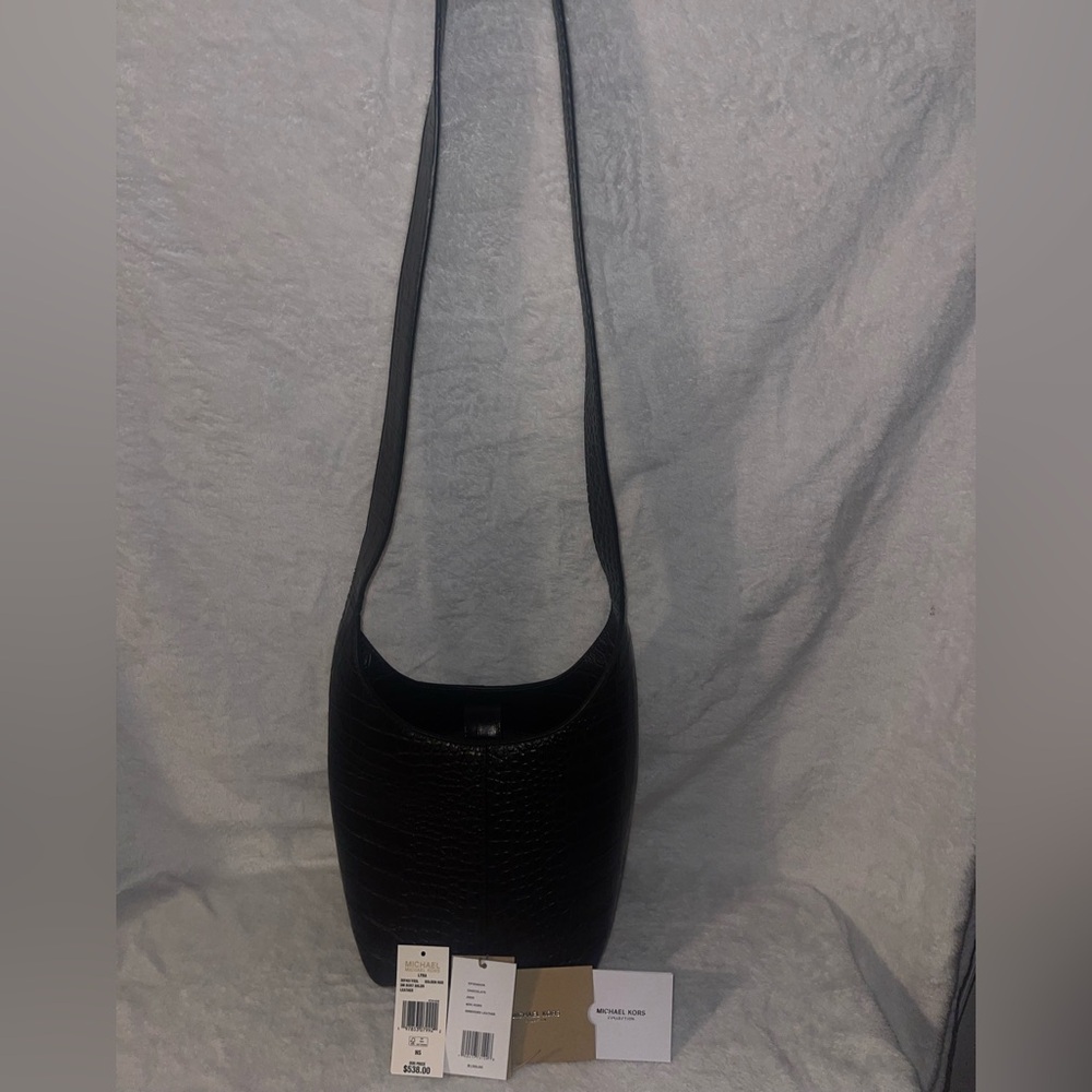 NWT Michael Kohrs Collection Elegant Dark Brown Croc-Embossed ShoulderBucket Bag
